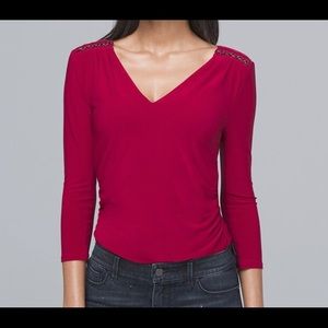 White House Black Market V-neck Top Empress Red
